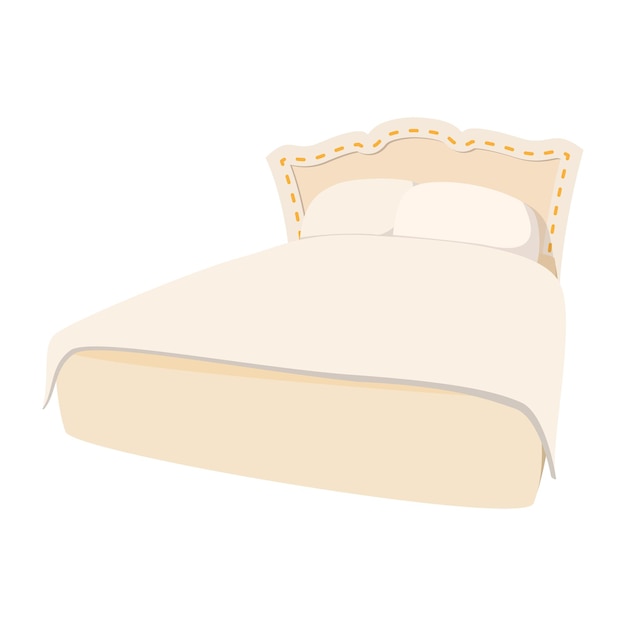 ベクトル 豪華なダブルベッドの漫画のアイコン白い毛布と枕と毛布付きの大きなベッド