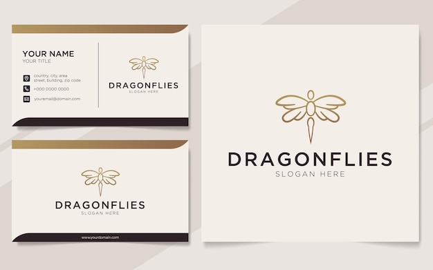 Luxury dragonflies logo and business card template