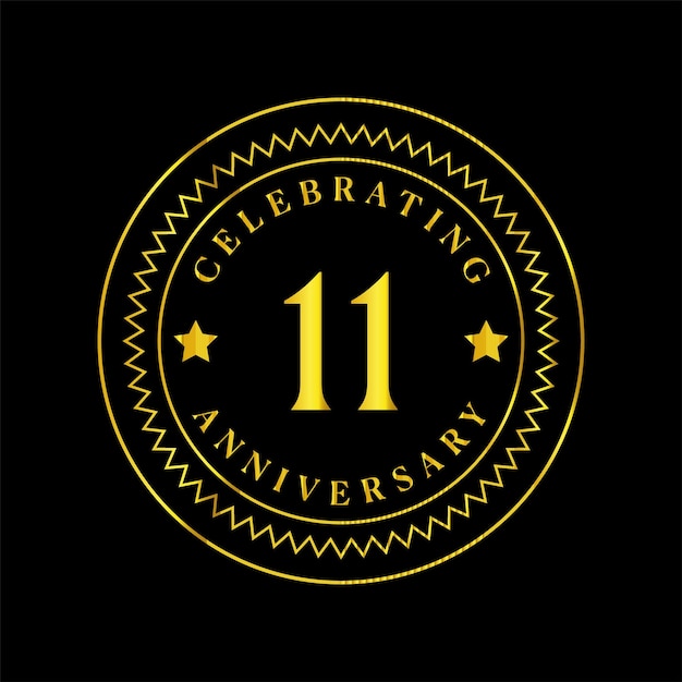 Luxury Elegant 11th Anniversary Vector design in gold with modern circular frame for celebration