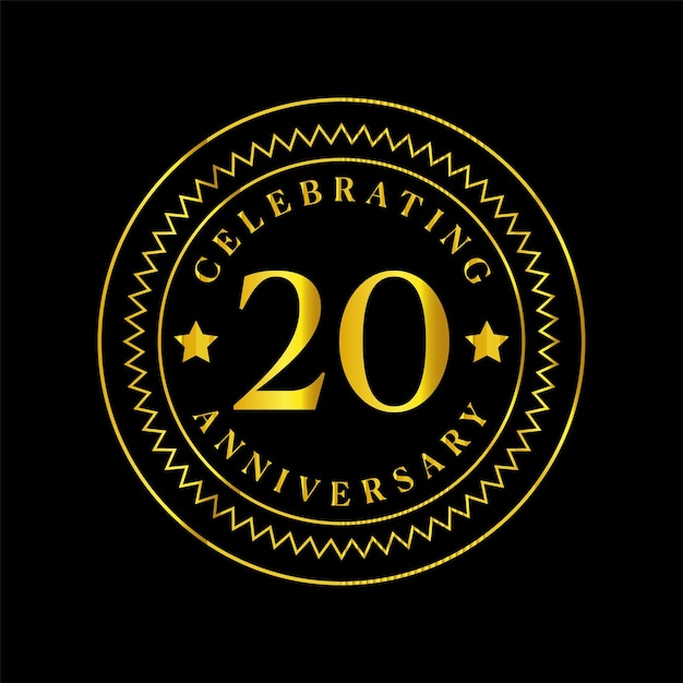 Luxury Elegant 20th Anniversary Vector design in gold with modern circular frame for celebration