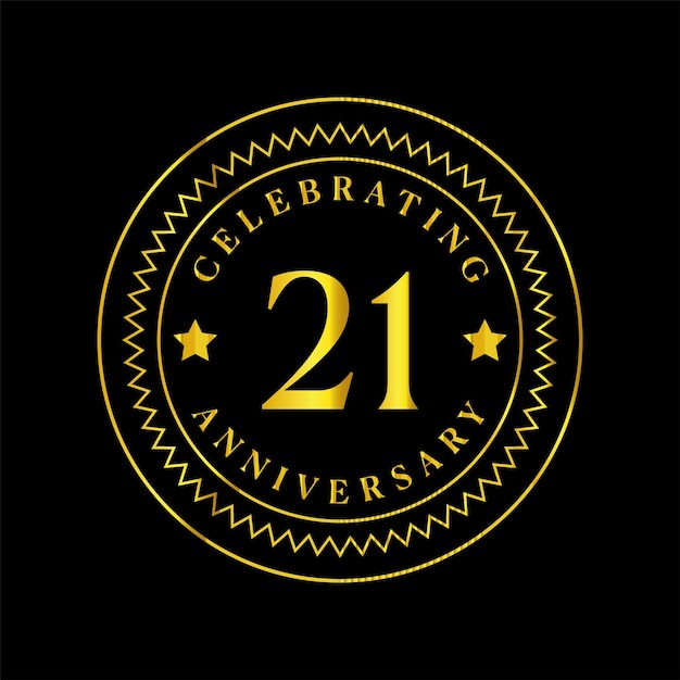 Роскошный элегантный векторный дизайн 21-й годовщины в золоте с современной круглой рамкой для празднования