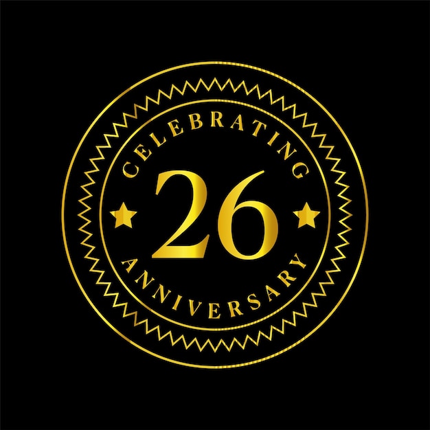 Vector luxury elegant 26th anniversary vector design in gold with modern circular frame for celebration