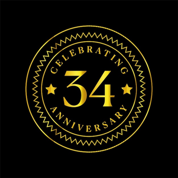 Luxury elegant 34th anniversary vector design in gold with modern circular frame for celebration