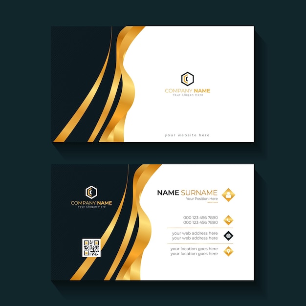 Vector luxury and elegant black gold business cards template on black background for business presentation