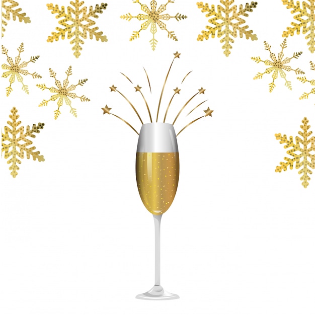 Vector luxury and elegant champagne glass and snowflakes cartoon