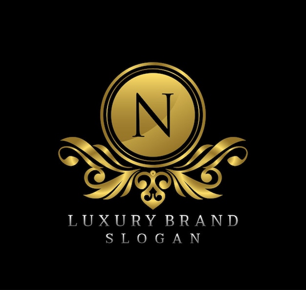 Luxury elegant gold bagde letter n logo design