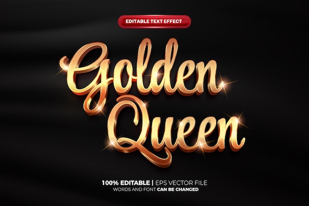 Vector luxury elegant golden queen 3d editable text effect