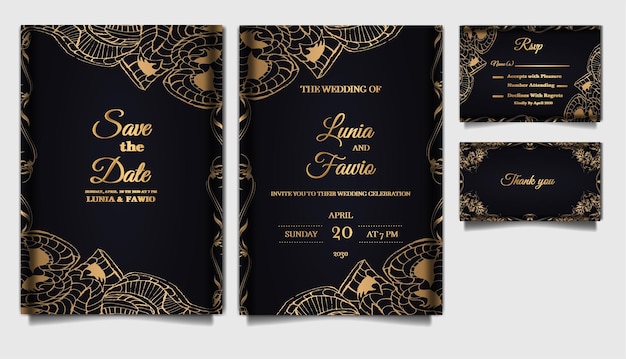 Luxury elegant wedding invitation card design set mockup