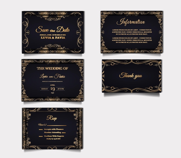 Luxury elegant wedding invitation card design set mockup