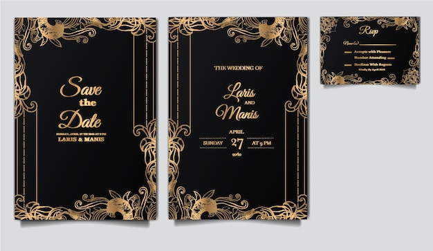 Vector luxury elegant wedding invitation card design set mockup