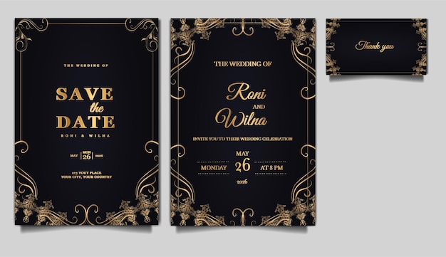 Luxury elegant wedding invitation card set mockup