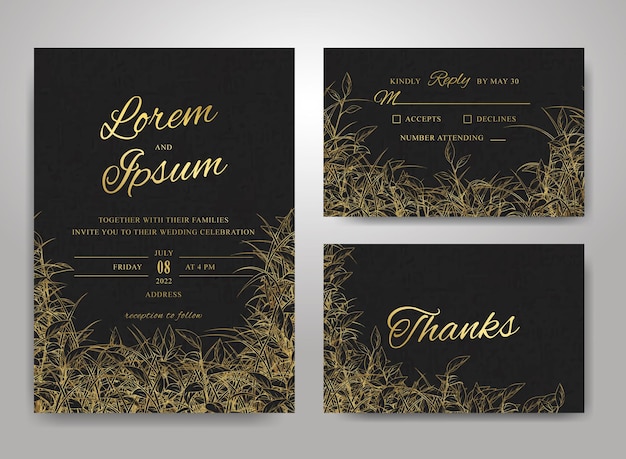 Luxury elegant wedding invitation card template set