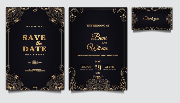 Vector luxury elegant wedding invitation set mockup