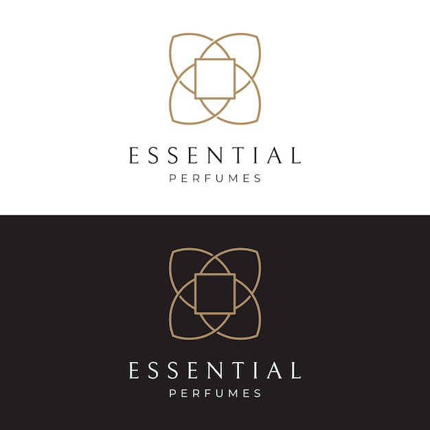 Vector luxury essence fragrance perfume logo design isolated background