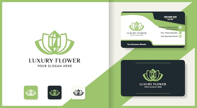 Luxury feminine crystal flower logo and business card design