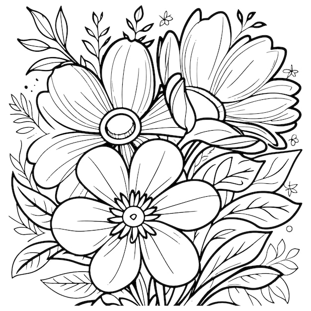 Vector luxury floral outline coloring book pages line art sketch