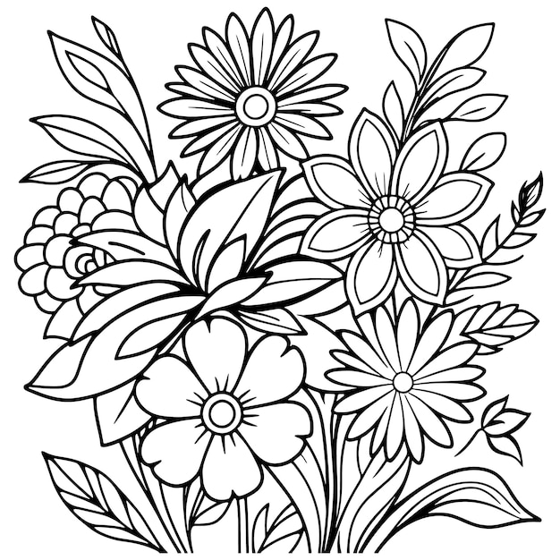 Luxury floral outline coloring book pages line art sketch