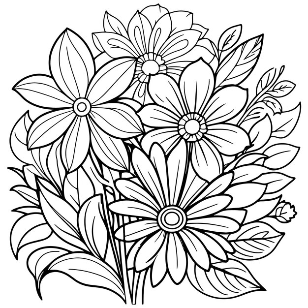 Luxury floral outline coloring book pages line art sketch