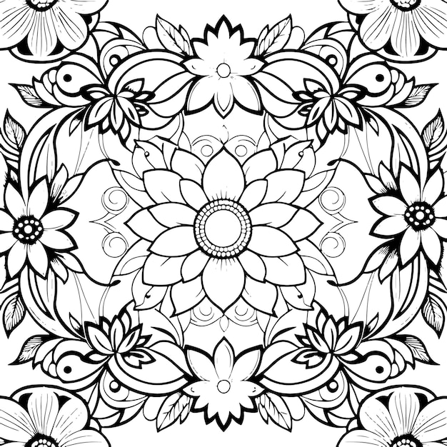 Luxury floral outline drawing coloring book pages line art sketch