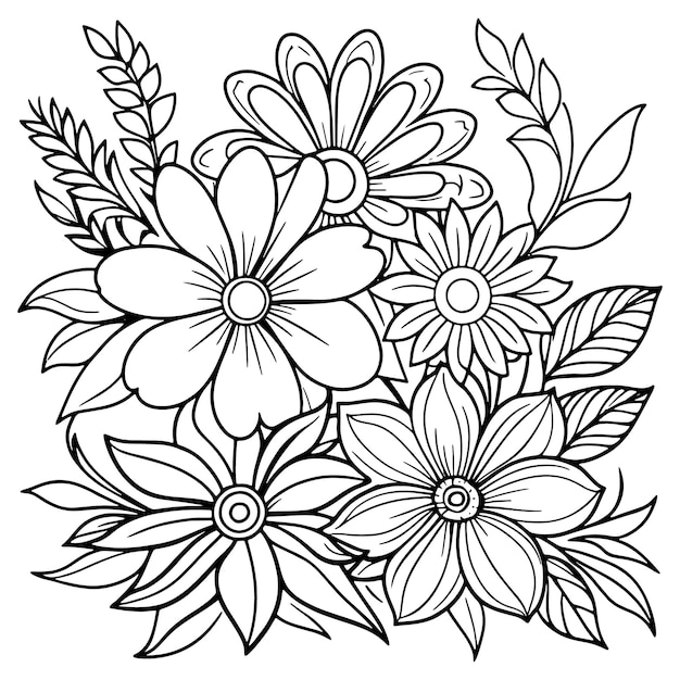 Vector luxury floral outline drawing coloring book pages line art sketch