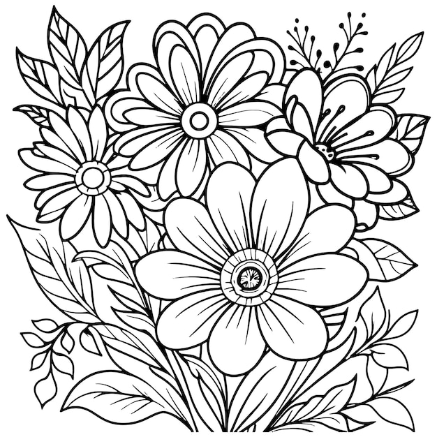 Luxury floral outline drawing coloring book pages line art sketch