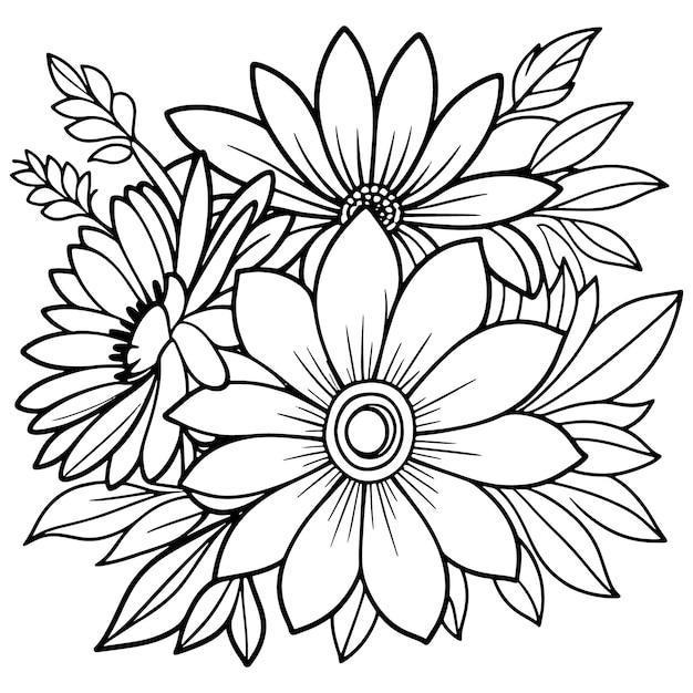 Luxury floral outline drawing coloring book pages line art sketch