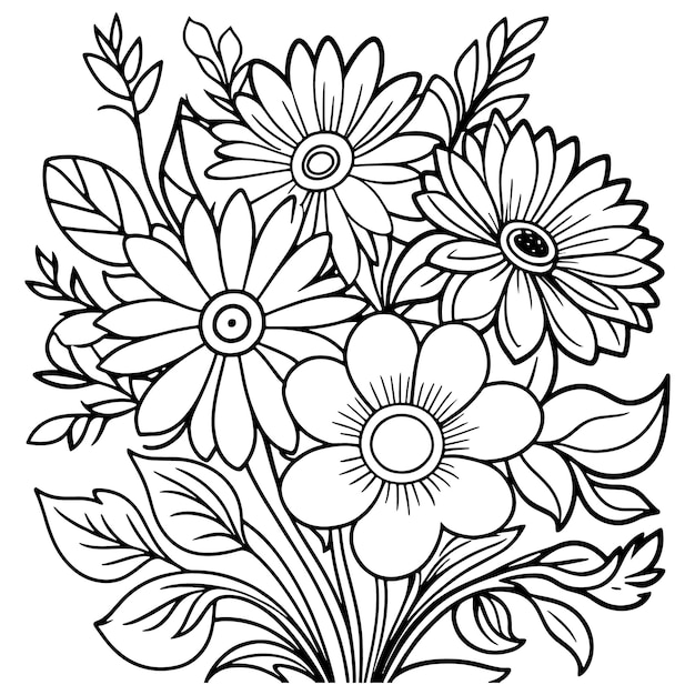 Luxury floral outline drawing coloring book pages line art sketch