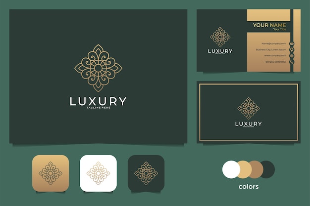 Luxury flower line art logo  and business card