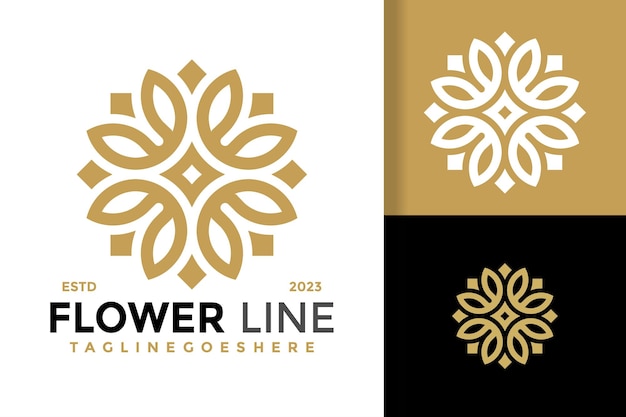 Luxury flower line art logo design vector symbol icon illustration