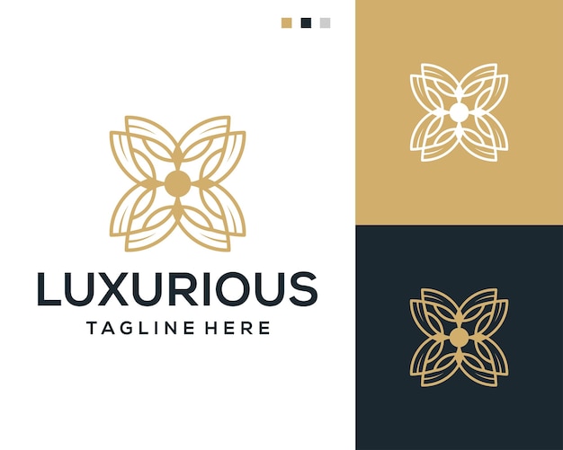 Luxury flower line art logo design