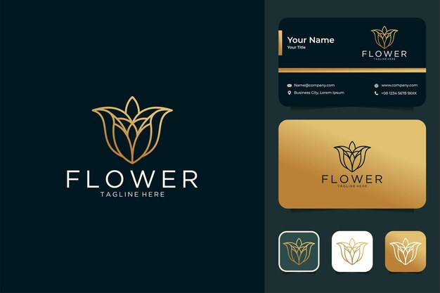 Luxury flower line art style logo design and business card