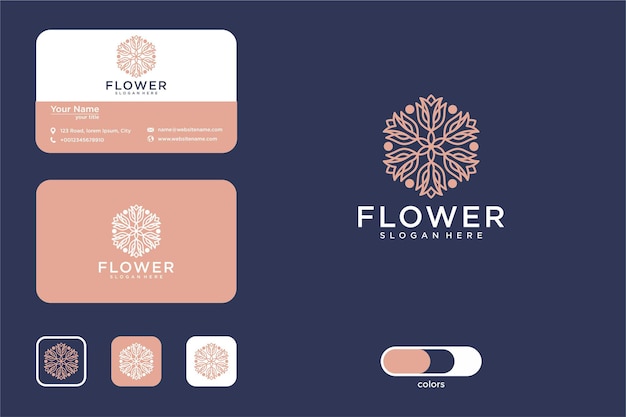 Design del logo e biglietto da visita in stile arte linea di fiori di lusso