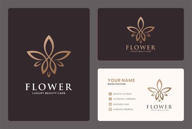 Vector luxury flower logo design with business card template.