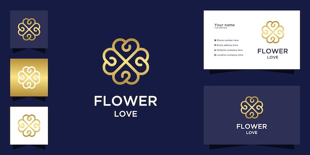 Vector luxury flower love logo with line art concept