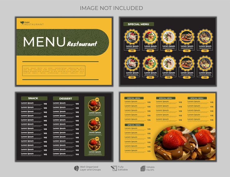 Vector luxury food restaurant menu layout editable template menu list cafe minimalist modern template