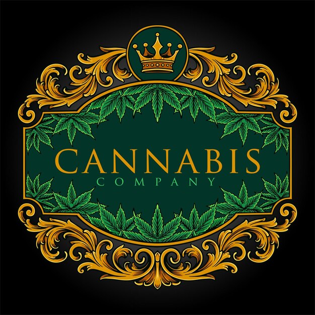 Luxury frame vintage cannabis flourish illustrations