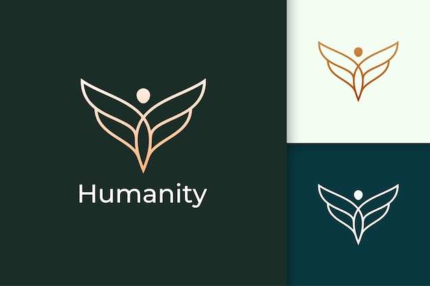 Luxury freedom logo in human and wing represent humanity or peace