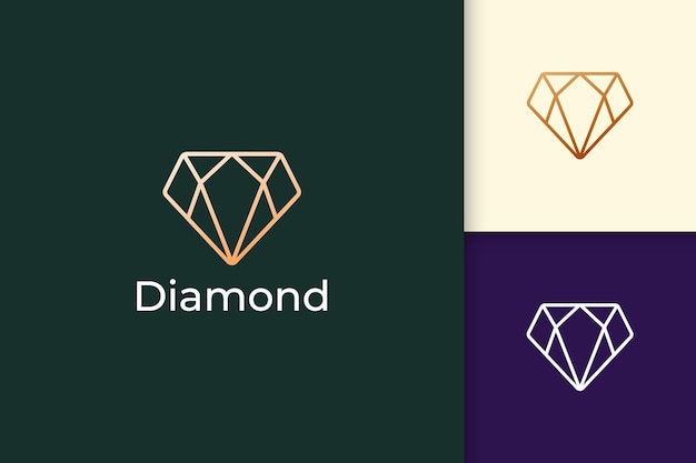 Luxury gem or jewel logo in diamond line shape with gold color