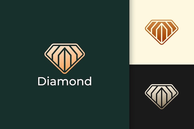 Gemma di lusso o logo gioiello a forma di diamante con colore oro