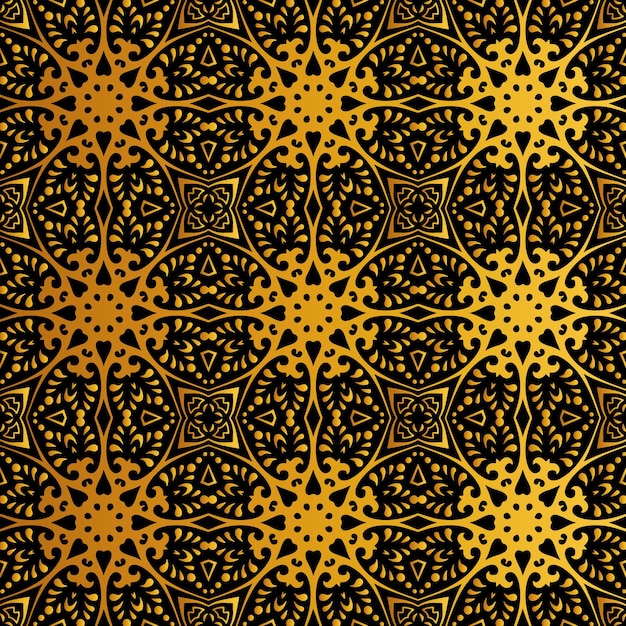Роскошный геометрический черный и золотой цветной бесшовный узор