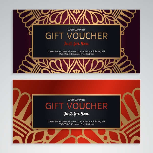 Luxury gift voucher template with ethnic style