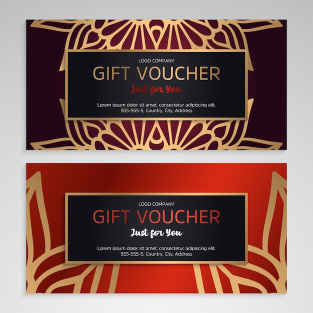 Vector luxury gift voucher template with ethnic style