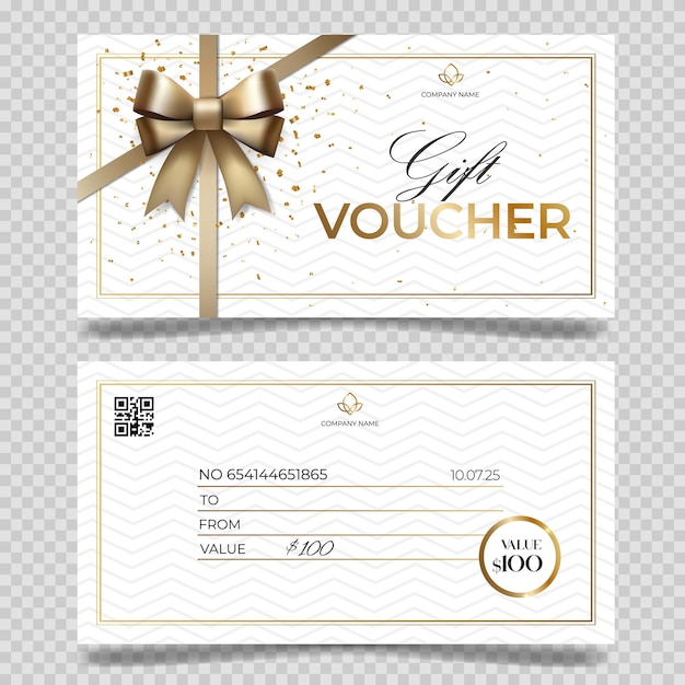 Luxury gift voucher with golden bow Template for gift card coupon Stylish gift voucher Promo offer