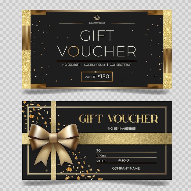 Luxury gift vouchers in black gold color Elegant template for gift card coupon Stylish gift voucher