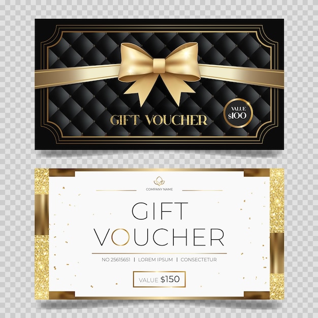 Luxury gift vouchers in golden color Elegant template for gift card coupon Stylish gift voucher