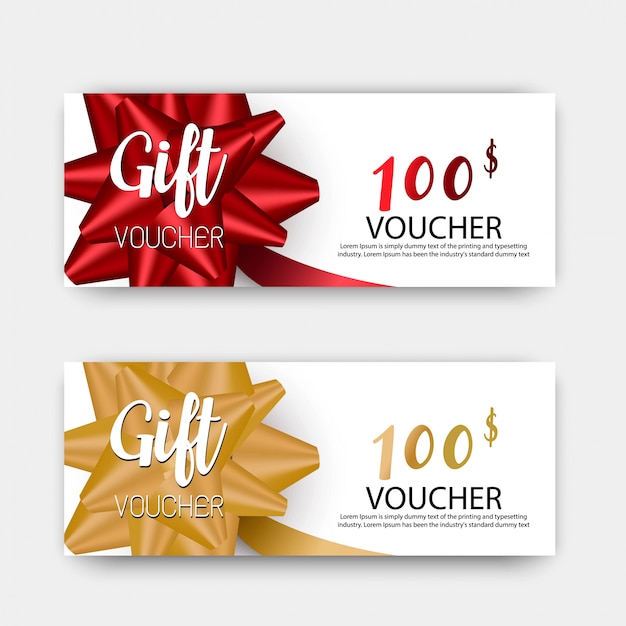 Vector luxury gift vouchers set. red and golden color design.