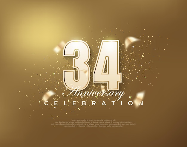 Luxury gold 34th anniversary celebration with white numbers on gold background Premium vector for poster banner celebration greeting