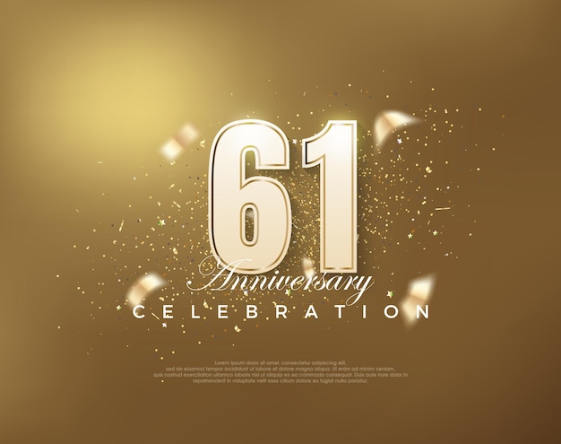 Luxury gold 61st anniversary celebration with white numbers on gold background Premium vector for poster banner celebration greeting