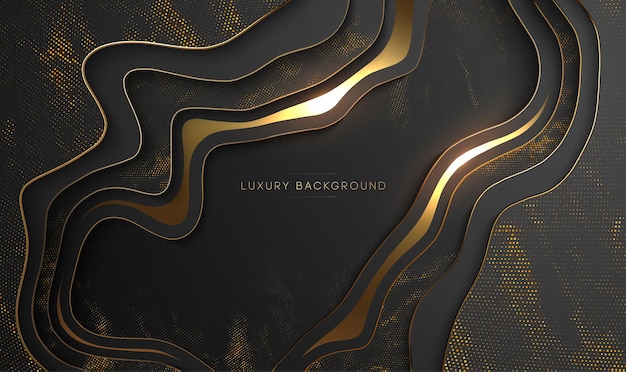 Luxury gold background. Elegant black with gold vector illustration dark. 3d business presentation template with dark paper cut.