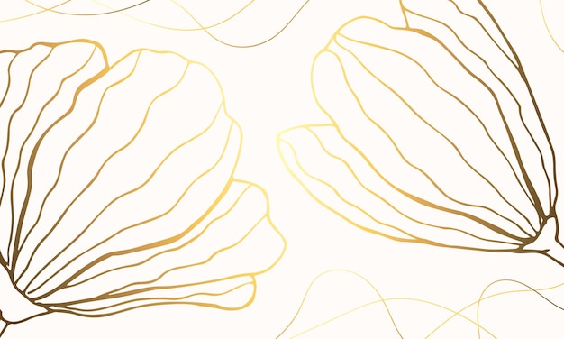 Luxury gold and beige background with plants Flower outline Hand drawn Minimal art Vector art